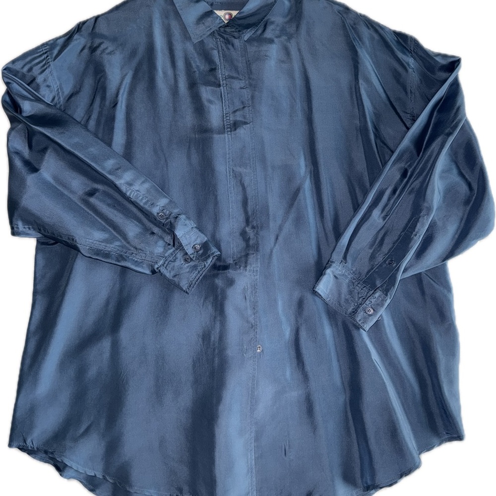 Women’s Silky Blue Button-Up Shirt